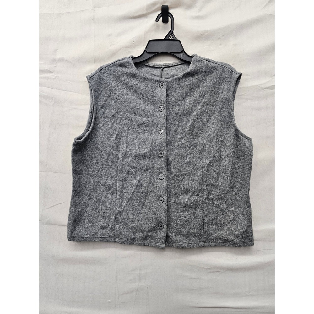 A New Day Womens Button Front Knit Vest Gray Cotton Blend Casual Size XL